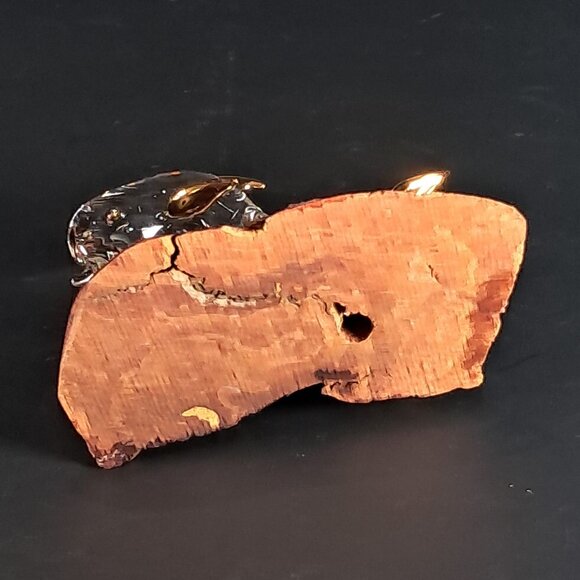 Glass Baron Clear Glass Dolphin Sculpture W 22 K Gold Accents On Burl Wood Base - Picture 6 of 10